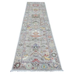 3'x11'7" Spanish Gray Hand geknüpft Afghan Angora Oushak Reine Wolle Läufer Teppich