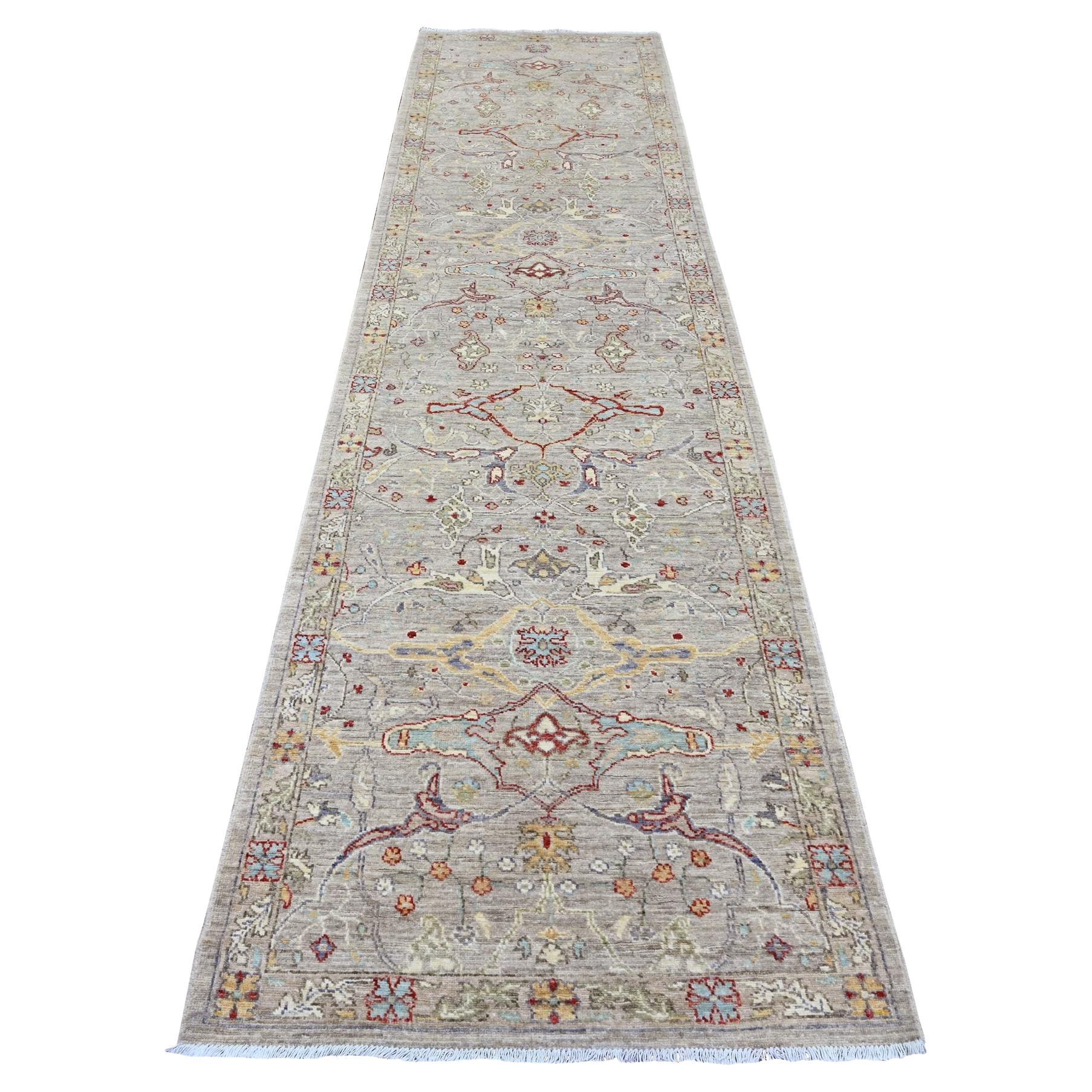 3'x11'8" Brown Peshawar with Bijar Garus Design Wool Hand Knotted Oriental Rug