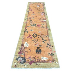 3'x11'9" Brown Hand Knotted Chinese Art Deco Inspired Peshawar Wool Runner Rug
