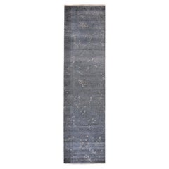 3'x11'9" Charcoal Gray Modern Design Hand Knotted Art Silk Runner Oriental Rug