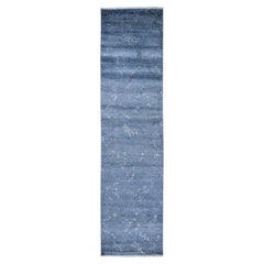 3'x11'9" Dark Grey Hand Knotted Art Silk Modern Wide Runner Oriental Rug