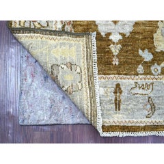 3'x12' Tapis de course en laine marron Afghan Angora Oushak Leaf Design noué à la main