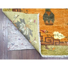 Tappeto Runner in lana annodato a mano 3'x12' marrone di ispirazione Art Deco cinese Peshawar