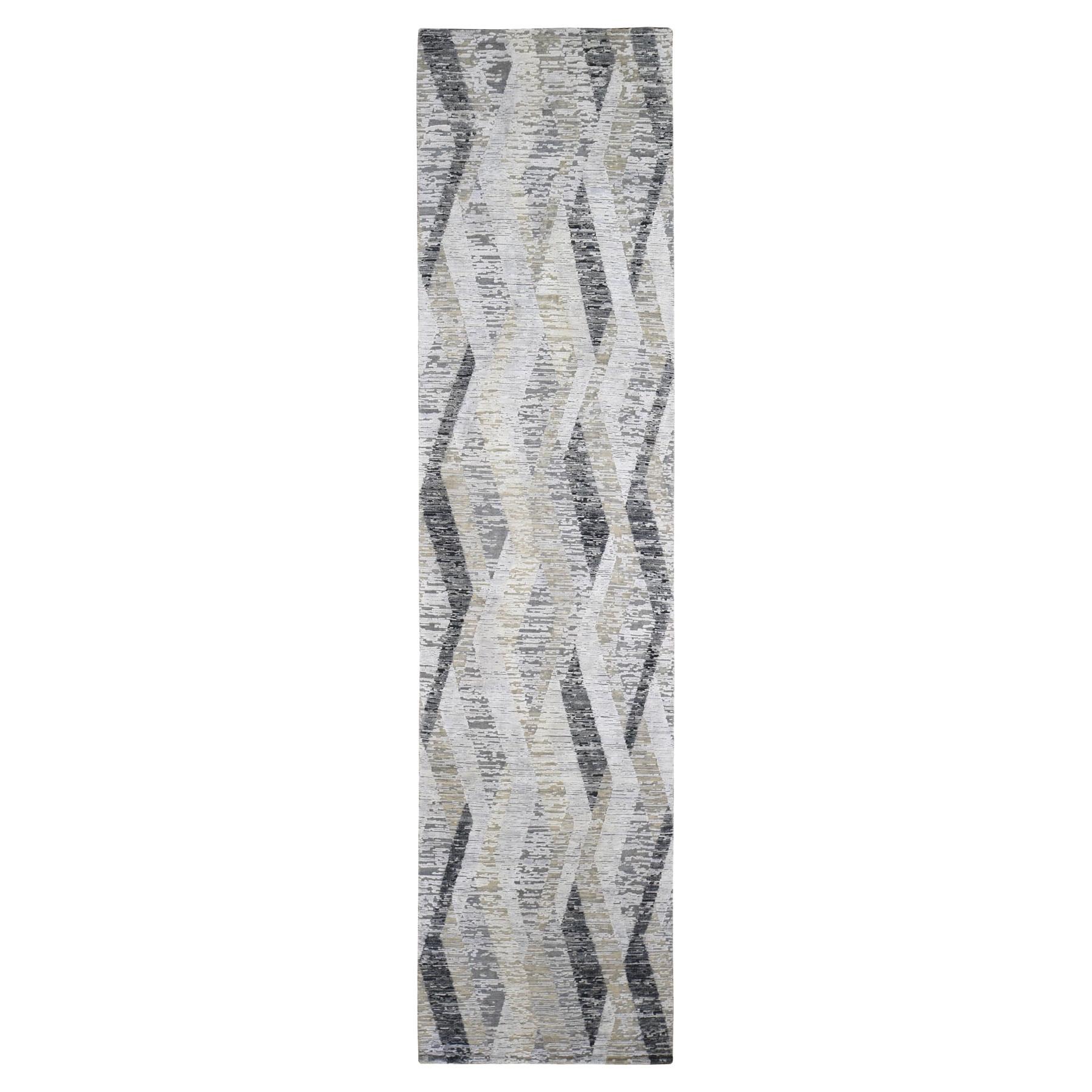 3
x12
 DIMENSIONAL CURTAINS Gray Silk With Textured Wool Runner Rug For Sale