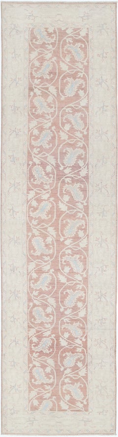 3x12 ft Handmade Red, Beige Runner Rug. Floral Corridor Rug for Hallway, Kitchen