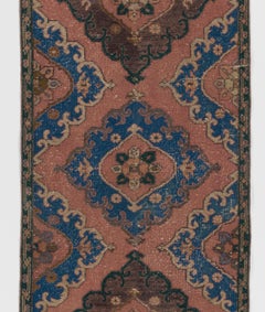 3x12 Ft Handmade Runner Rug, Vintage Oriental Carpet in Maroon Red, Blue