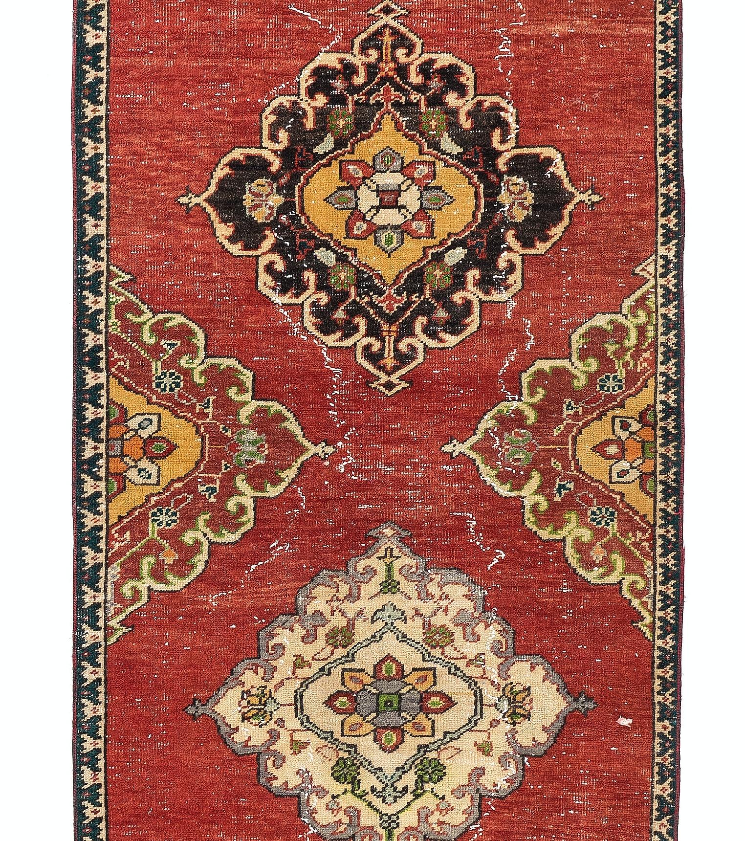 Oushak Tappeto vintage turco 3x12 Ft, Tappeto tradizionale fatto a mano, tutta lana in vendita