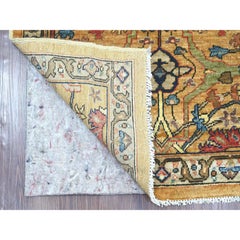 3'x12' Golden Brown Hand Knotted Bijar Garus Design Soft Wool Runner Rug