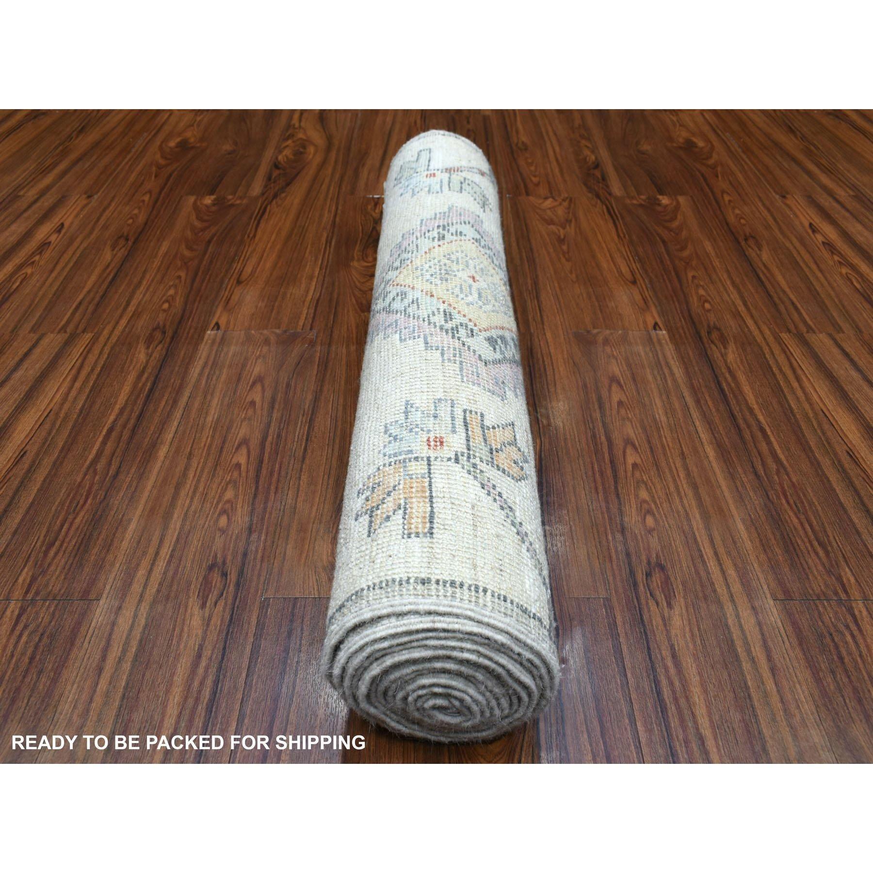 Afghan 3'x12' Hand Knotted Gray Anatolian Village Inspired Wool Wide Runner Rug For Sale