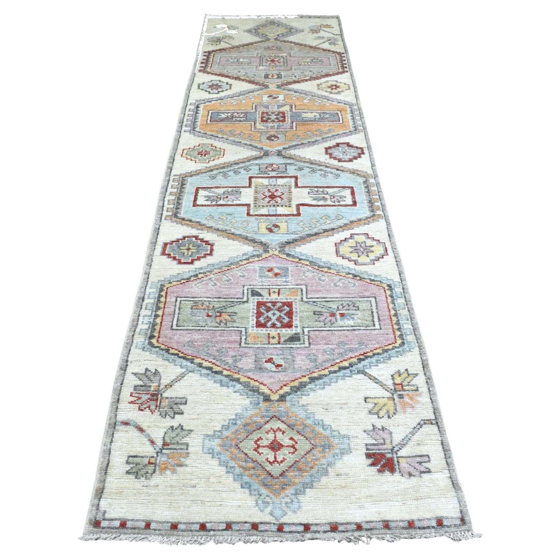 3'x12' Hand Knotted Gray Anatolian Village Inspired Wool Wide Runner Rug