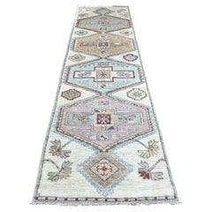 3'x12' Hand Knotted Gray Anatolian Village Inspired Wool Wide Runner Rug