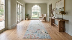 3x12 Modern Hand-Knotted Wool Tree of Life Runner Rug in Soft Blue & Coral