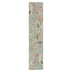 3x12 Modern Hand-Knotted Wool Tree of Life Runner Rug in Soft Blue & Coral