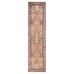 3'x12' Oyster White Antique Persian Kerman Hand Knotted 100% Wool Runner Rug
