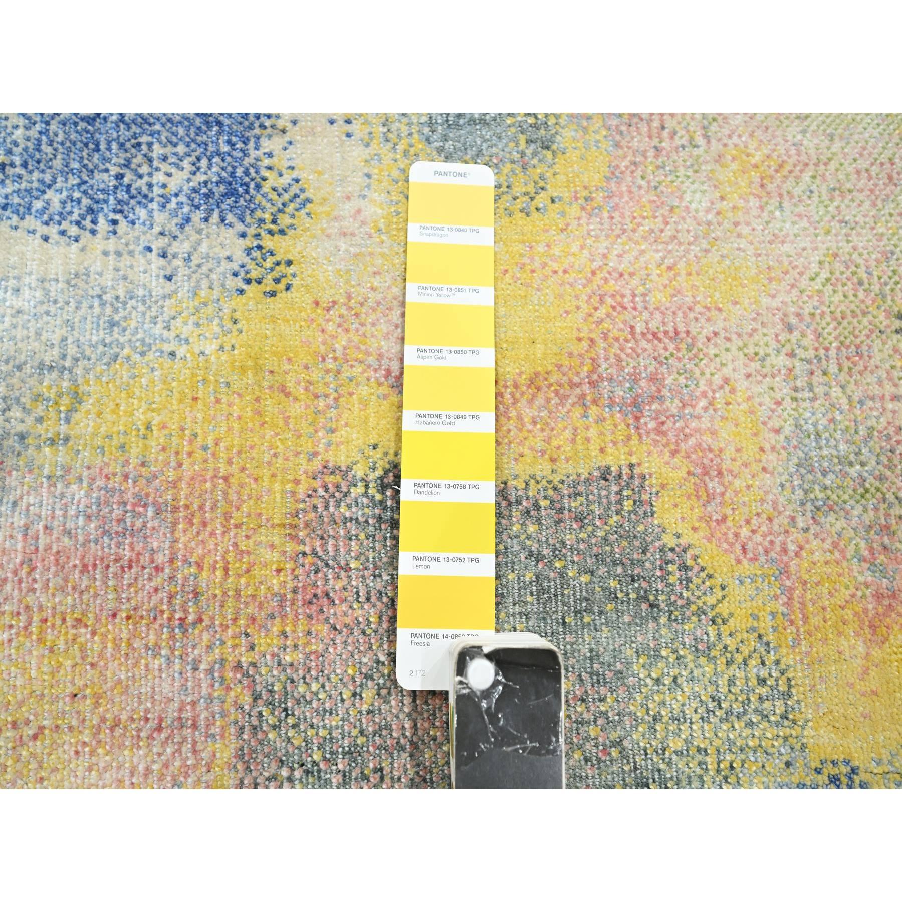 Indiano Tappeto Runner 3'x12' Colori Pastello Grigio Design Moderno in Pura Seta Annodata a Mano in vendita