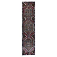 3'x12'1" Wine Red Vintage Northwest Persian Hand Knotted Pure Wool Runner Rug