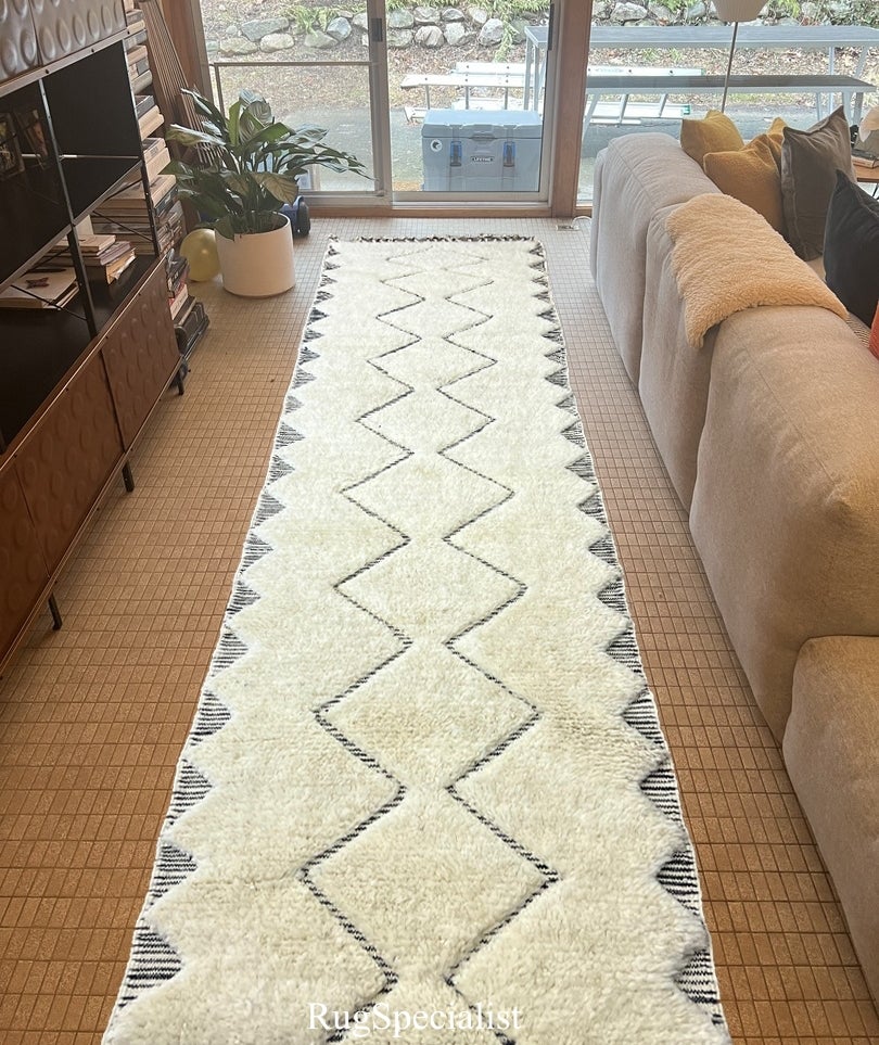3x12.2 Ft Modern Handmade Tulu Runner Rug for Hallway. Custom Options Available