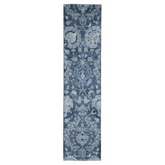3'x12'2" Textured Wool Palmette Motif Hand Knotted Wide Runner Rug