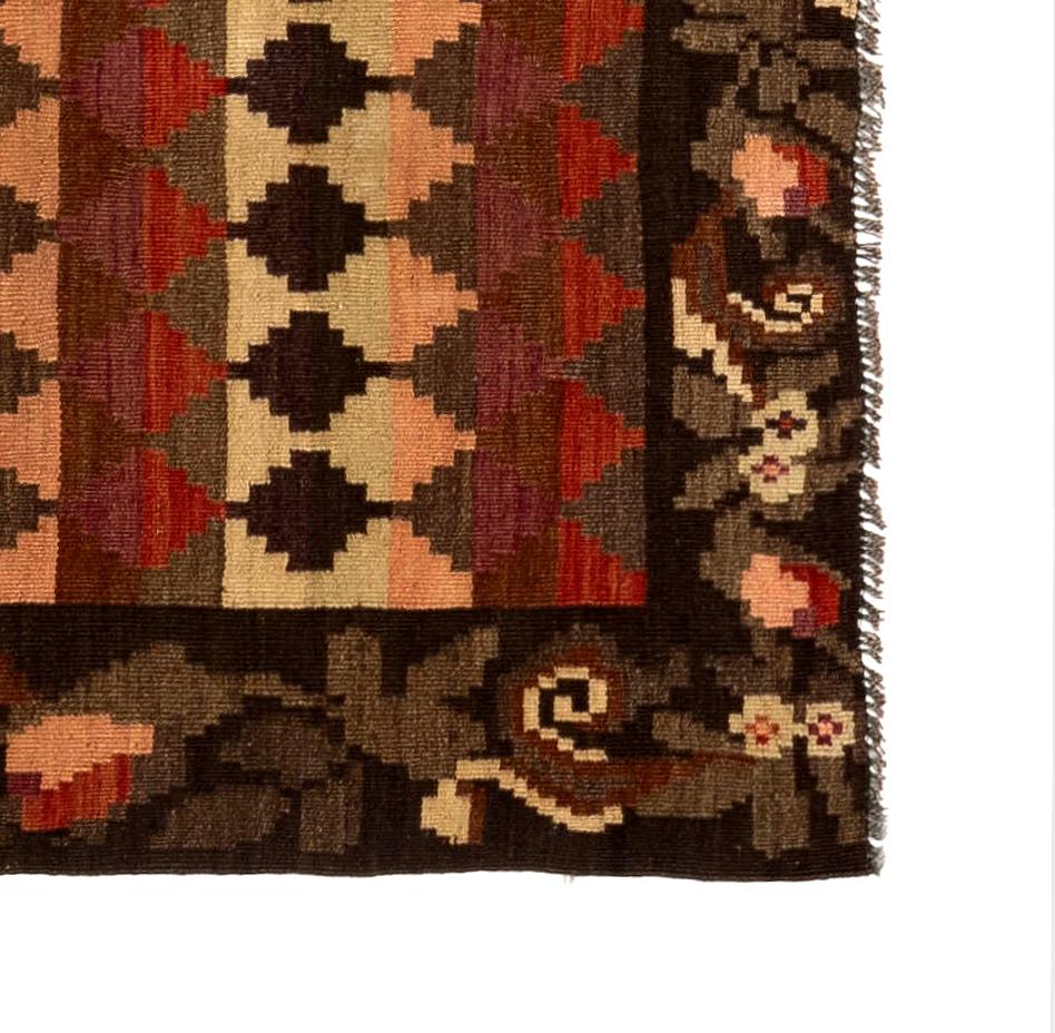 Bohemian 3 x 12.4 Ft Vintage Bessarabian Kilim, Handwoven Wool Runner Rug from Moldova