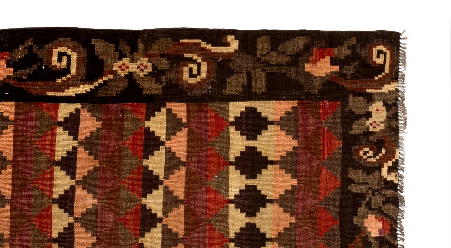 Moldovan 3 x 12.4 Ft Vintage Bessarabian Kilim, Handwoven Wool Runner Rug from Moldova