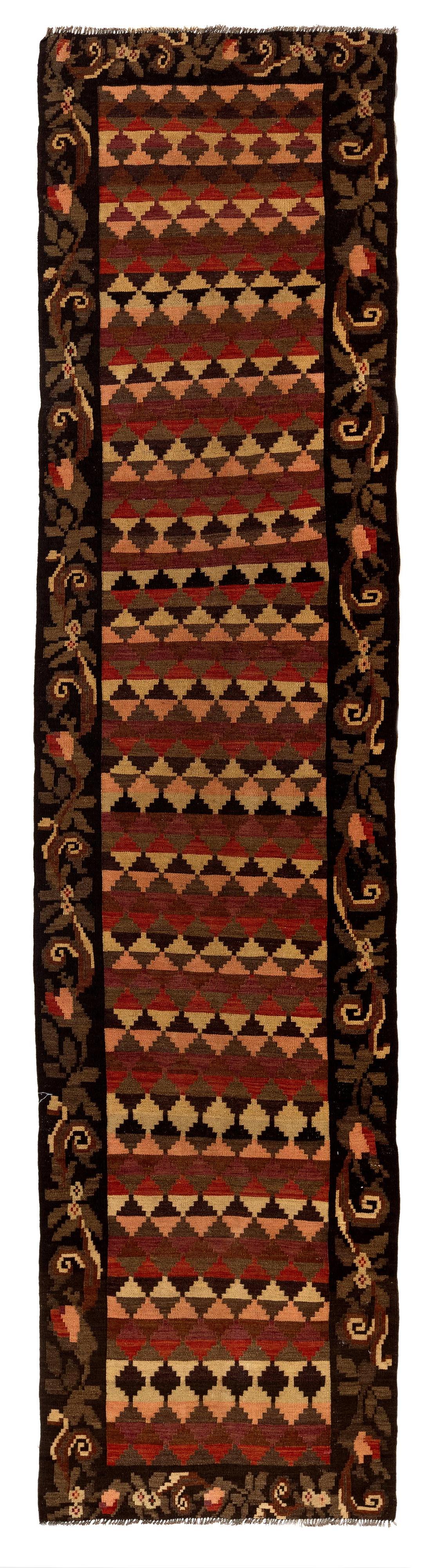 3 x 12.4 Ft Vintage Bessarabian Kilim, Handwoven Wool Runner Rug from Moldova In Excellent Condition In Philadelphia, PA