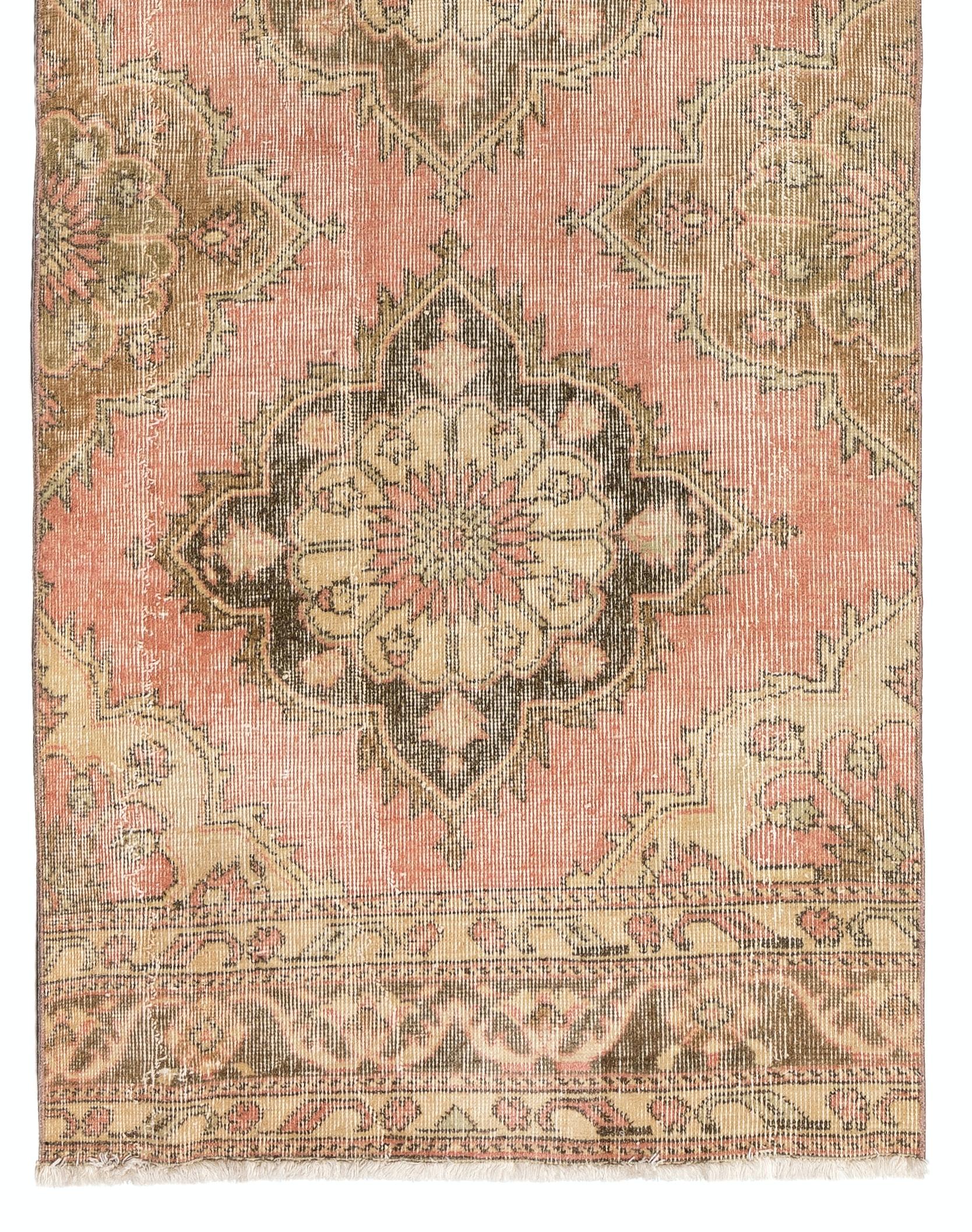 Tribal 3x12.3 ft Vintage Handmade Turkish Narrow Hallway Runner in Faded Red & Beige en vente