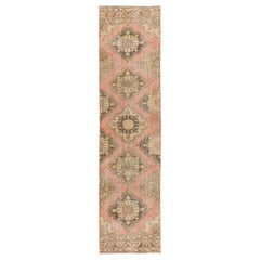 3x12.3 ft Vintage Handmade Turkish Narrow Hallway Runner in Faded Red & Beige