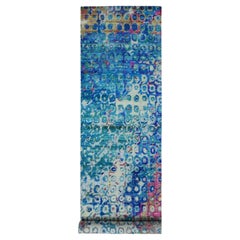 3'x12'4" Admiral Blue THE PEACOCK Sari Silk Colorful Hand Knotted Runner Rug