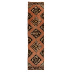 Türkischer 3x12.4 Ft Vintage-Läufer aus Wolle, handgefertigter schmaler Flurteppich