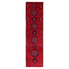 3'x12'4" Red Overdyed Vintage Northwest Zoroastrian Hand Knotted Wool Runner Rug