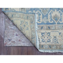 3'x12'7" Blauer handgeknüpfter Vintage Look Kazak mit Medaillons Wolle Läufer Teppich