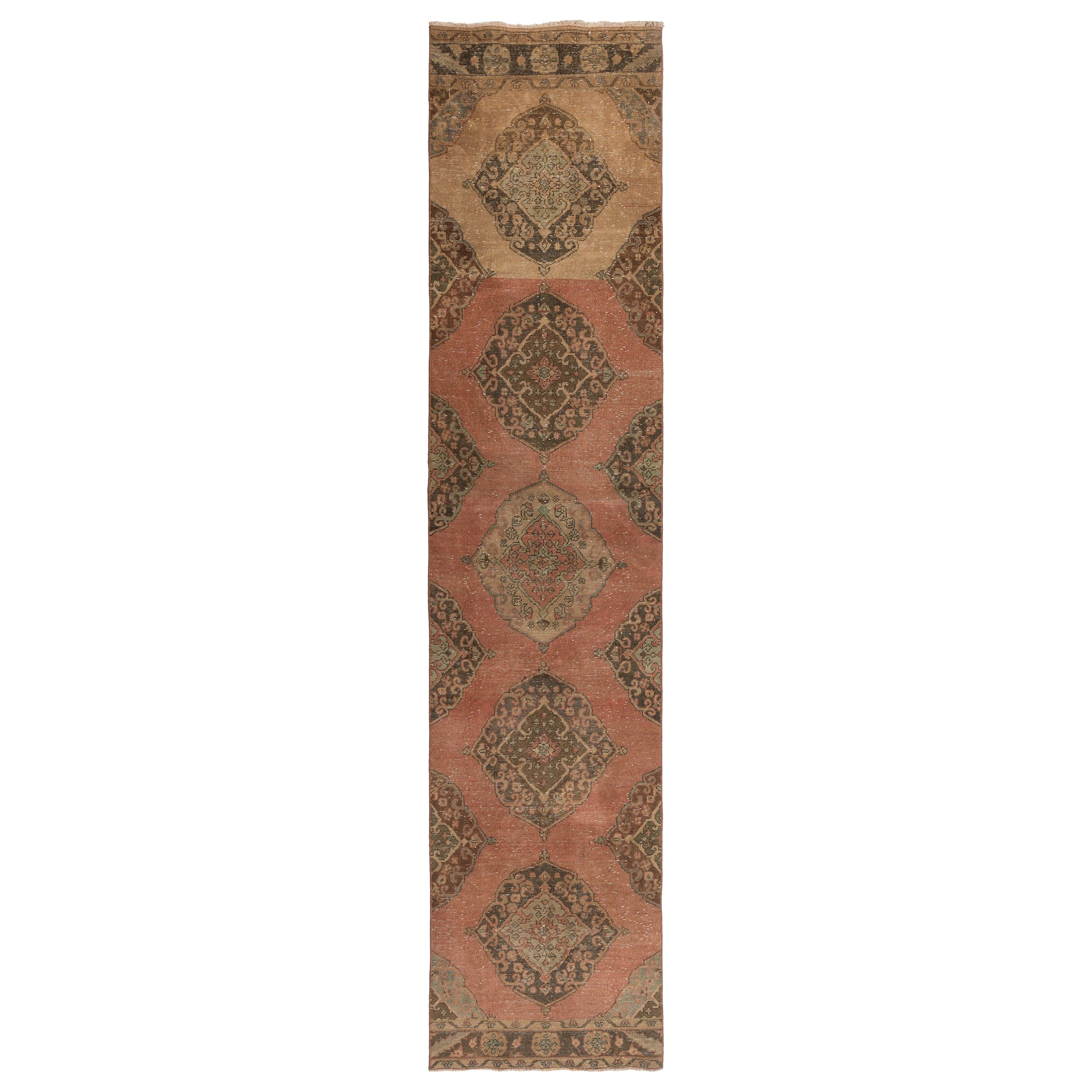 Tappeto runner turco fatto a mano 3x12.7 Ft, tappeto da corridoio in lana vintage