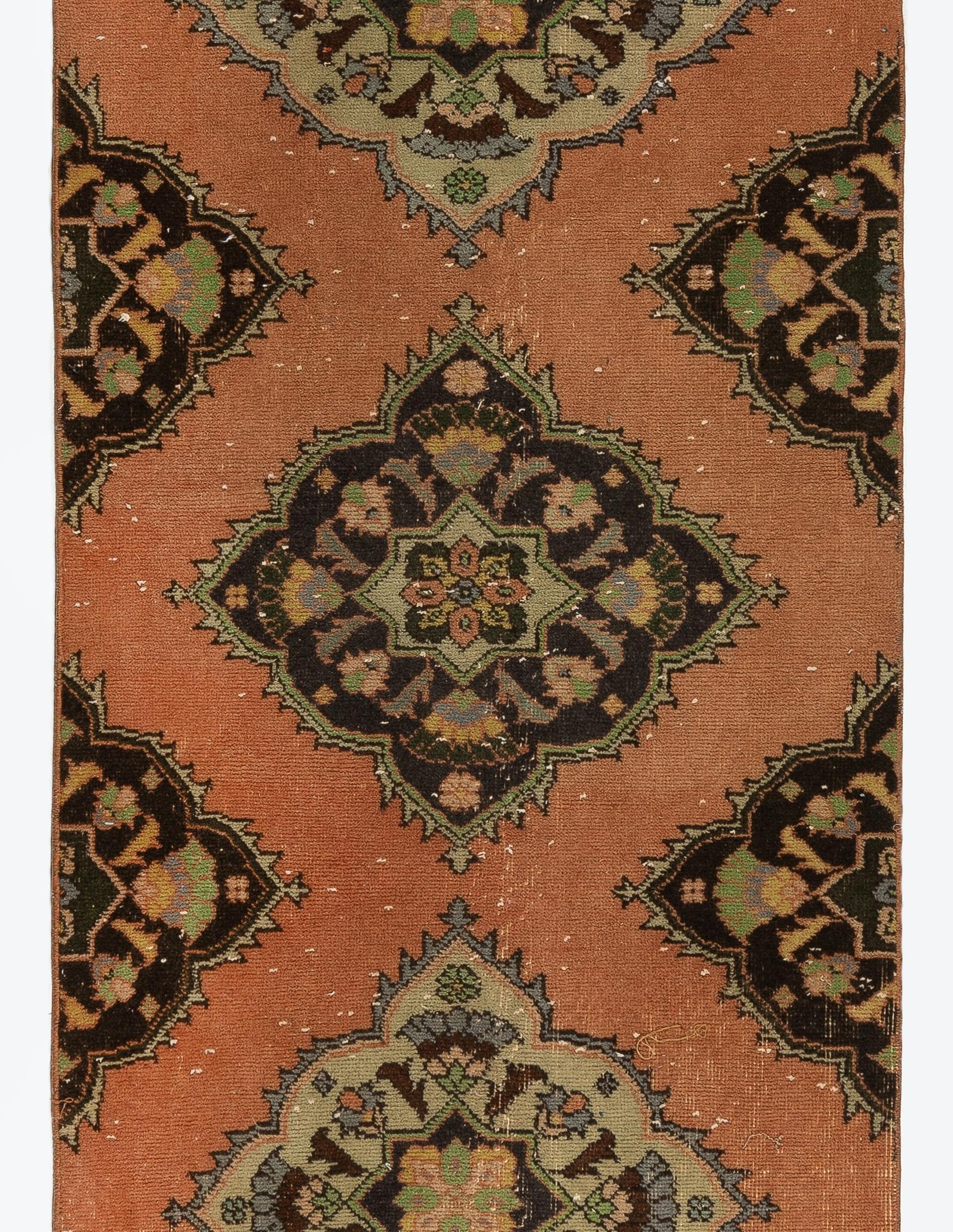 Tribal 3x12.7 Ft Vintage Anatolian Runner Rug, 100% Wool, Hand-Knotted Corridor Carpet For Sale