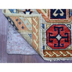 Alfombra de Correr de Lana Anudada a Mano con Diseño de Medallones de Aldea Anatolia Gris de 3'x12'7