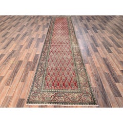 3'x12'8" Red Vintage Persian Tabriz Tree Design Hand Knotted Wool Runner Rug