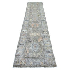 3'x12'9" verblasst braun Angora Oushak Blatt Design handgeknüpft Wolle Läufer Teppich
