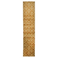 3x13 Brown Hand-Knotted Wool Floral Brocade Classic Traditional Carpet Rug