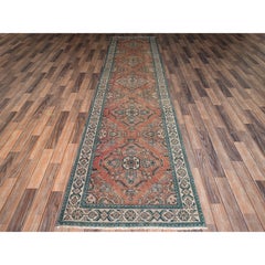 3'x13' Coral Pink Vintage Zoroastrian Tabriz Hand Knotted Pure Wool Runner Rug