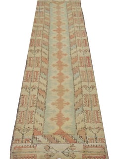 3x13 Hand Knotted Old Turkish Oushak Runner Rug Wool Carpet Geometric Design