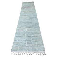 3'x13'2" Blue Moroccan Weave Geometric Design Soft Wool Hand Knotted Runner Rug