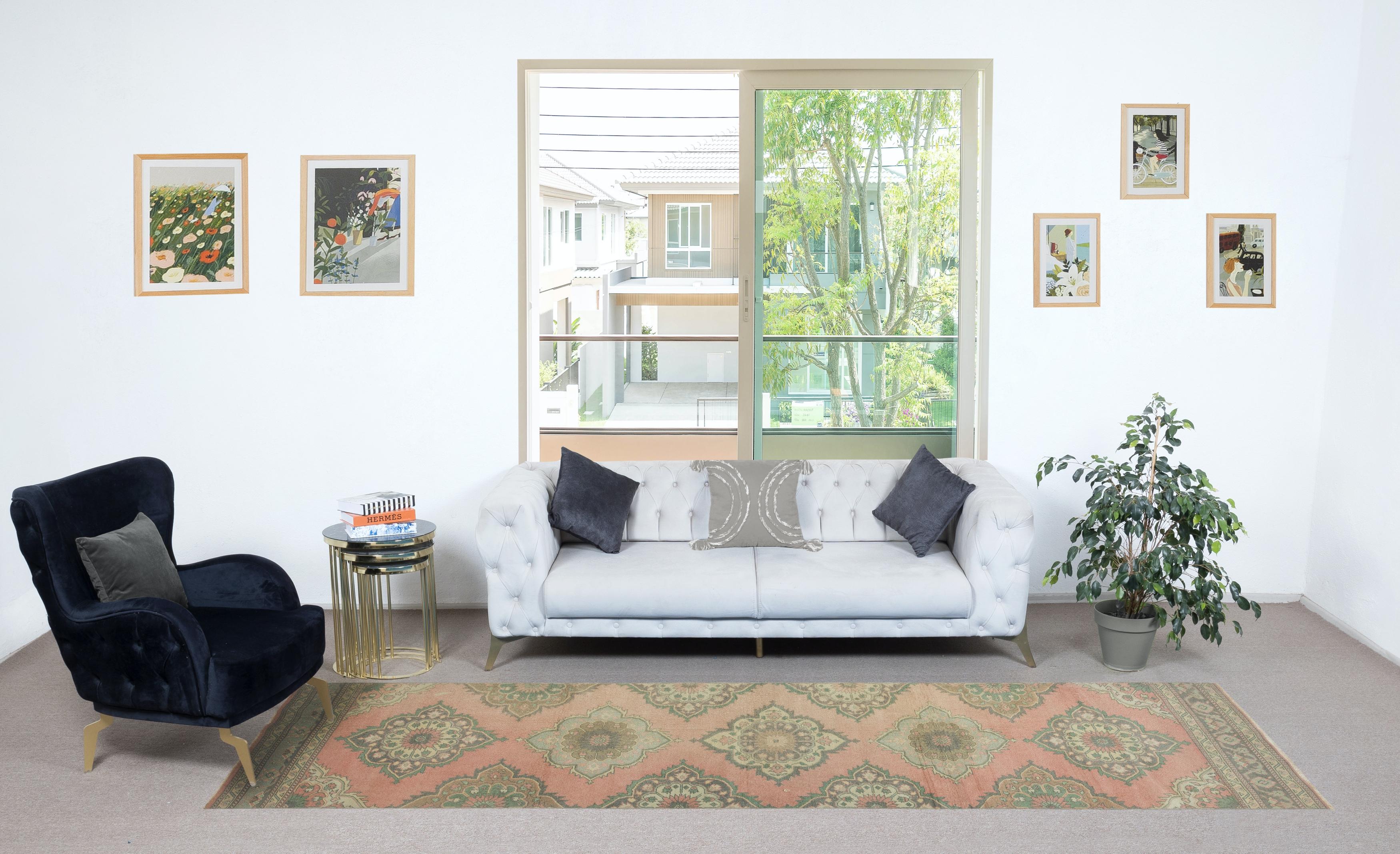 Oushak 3'x13'2'' Tapis de couloir fait main. Tapis de cuisine. Tapis de couloir. Tapis d'escalier des années 1960 en vente