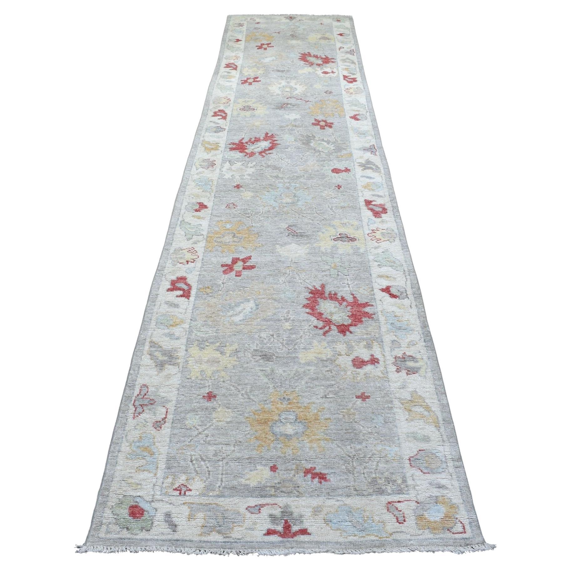 3'x13'5" Extra weiche Wolle grau Angora Oushak Hand geknüpft orientalischen Läufer Teppich