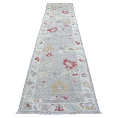 3'x13'5" Extra weiche Wolle grau Angora Oushak Hand geknüpft orientalischen Läufer Teppich