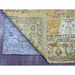 3'x13'6" Brown Hand Knotted Afghan Angora Oushak Leaf Design Wool Runner Rug