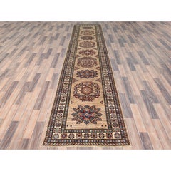 3'x13'6" Tortilla Brown Hand Knotted Afghan Super Kazak Soft Wool Runner Rug