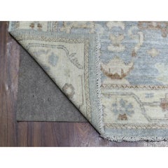 3'x13'7" Gray, Afghan Angora Ushak, Pure Wool, Hand Knotted, Runner, Rug