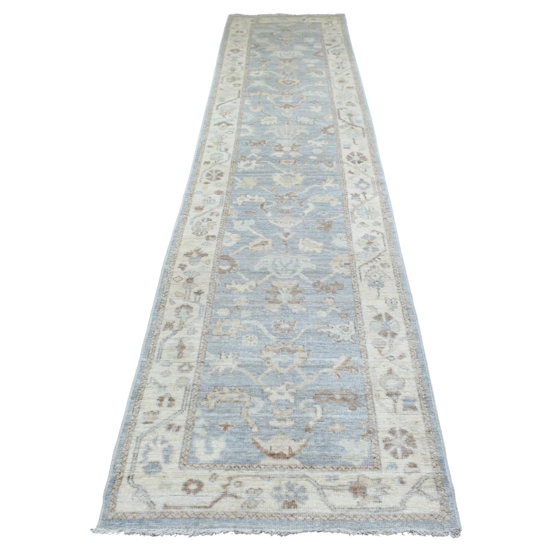 3
x13
7" Gray, Afghan Angora Ushak, Pure Wool, Hand Knotted, Runner, Rug