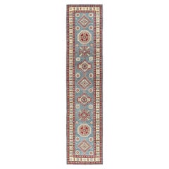 3
x13
8" Blue Kazak Geometric Medallions Design Hand Knotted Wool Runner Rug