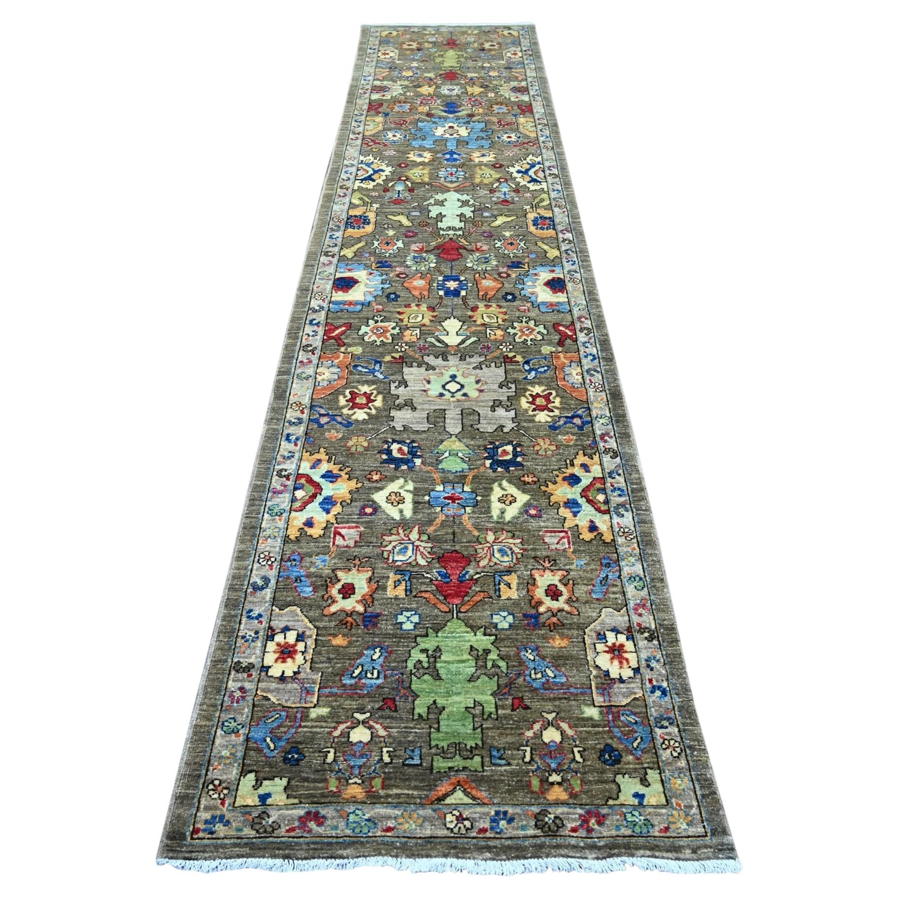 3'x13'8" Brown Heriz All Over Design Aryana Grade Hand Knotted Wool Runner Rug