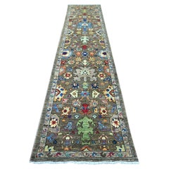 3'x13'8" Brown Heriz All Over Design Aryana Grade Hand Knotted Wool Runner Rug